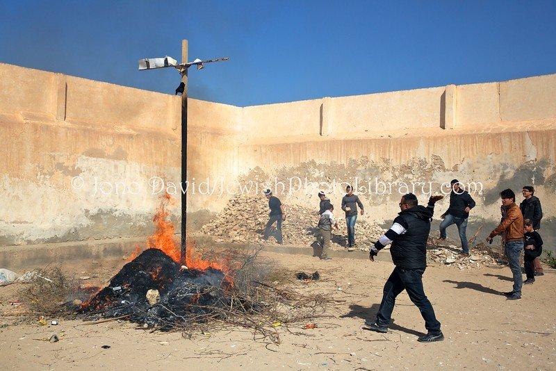 TN 1818. Burning of Haman's Effigy, Purim. Hara Kebira, Djerba, Tunisia-L
